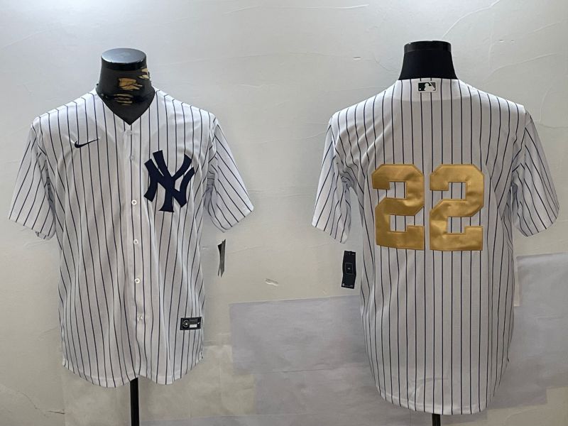Men New York Yankees #22 Soto White Stripe Fashion Nike 2024 MLB Jersey style 9->new york yankees->MLB Jersey